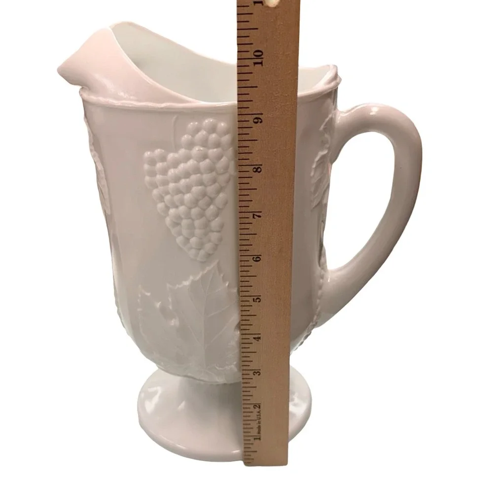 Vintage White‎ Milk Glass Grape Harvest Pedestal Pitcher Vase Planter 9